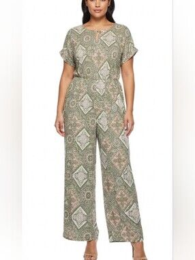 CURE. Green and Pink Geometric Print Jumpsuit Size Medium